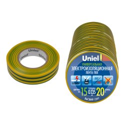 UIT-135P 20-15-01 YGR Изоляционная лента Uniel 20м. 15мм. 0.135мм. 1шт. цвет Желто-Зеленый