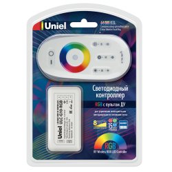 ULC-G10-RGB WHITE Контроллер для управления многоцветными светодиодными источниками света 12-24B с пультом ДУ 2.4ГГц. Цвет пульта белый.