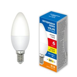 LED-C37-6W-3000K-E14-FR-SLS Лампа светодиодная. Форма свеча. матовая. Теплый белый свет 3000K. ТМ Volpe